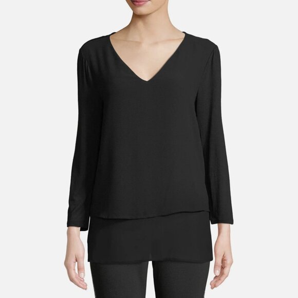Michael Kors Black 3/4 Sleeve V-neck Blouse - Size Small - Picture 1 of 6